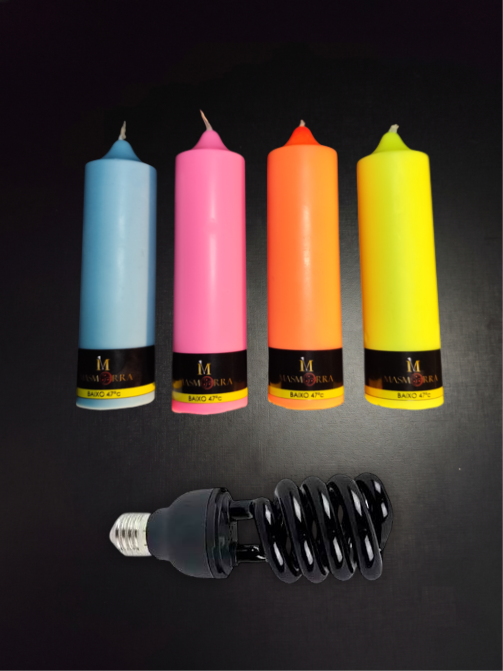 Vela Wax Play Grossa - Kit 4 un Fluorescente + Luz Negra -  Masmorra Velas Premium