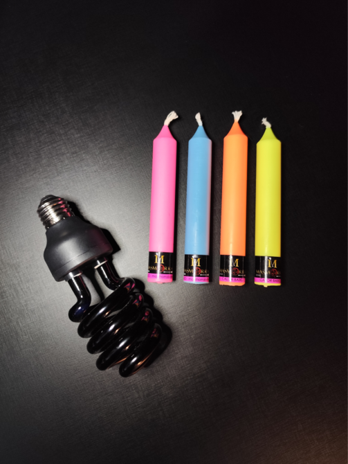 Vela Wax Play - Kit Fluorescente + Luz negra | 5 un - Baixa Temperatura - Masmorra Velas
